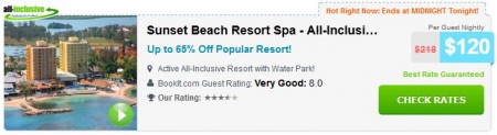 All-inclusive Sunset Beach Resort and Spa for $120