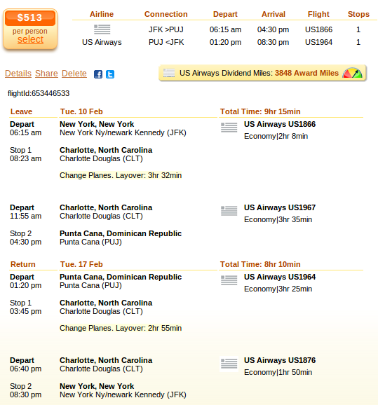 New York to Punta Cana flight deal details