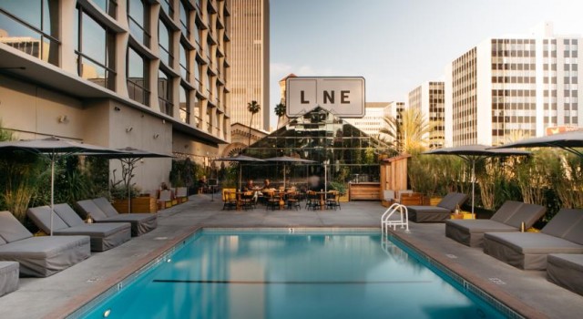 Pool view at The Line Hotel in Los Angeles