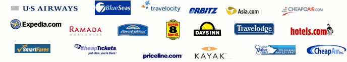 Expedia, Travelocity, Priceline, Orbitz, Cheaptickets, Travelodge, Ramada, Hotels.com, US Airways, Asia.com, etc.
